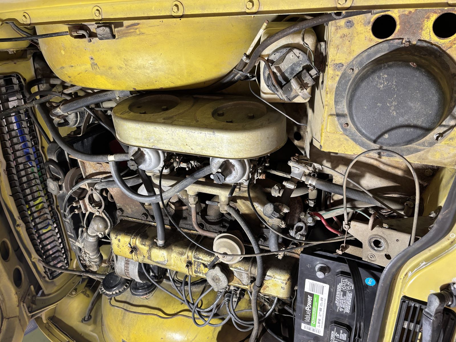1974 Triumph TR6 engine compartment.